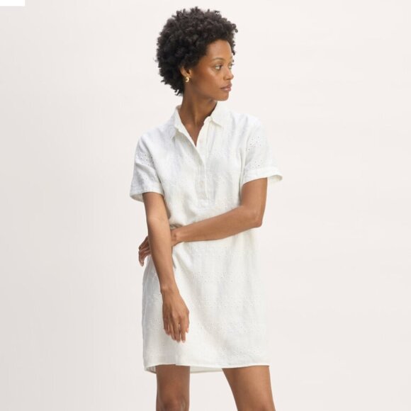 Everlane The Linen Eyelet Shirtdress Bright White Collared Women's Size Medium - Picture 1 of 8